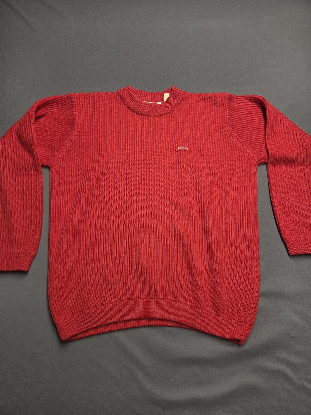 Vintage 90s Esprit Kids Red Ribbed Knit Crewneck Sweater Size 152 Youth 11-12